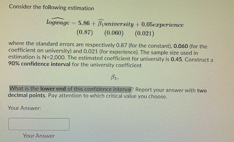 Solved Consider The Following Estimation Logwage 5 86 B Chegg