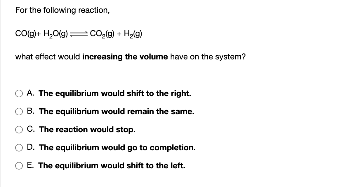 Solved For The Following Reaction Co G H O G Co G Chegg