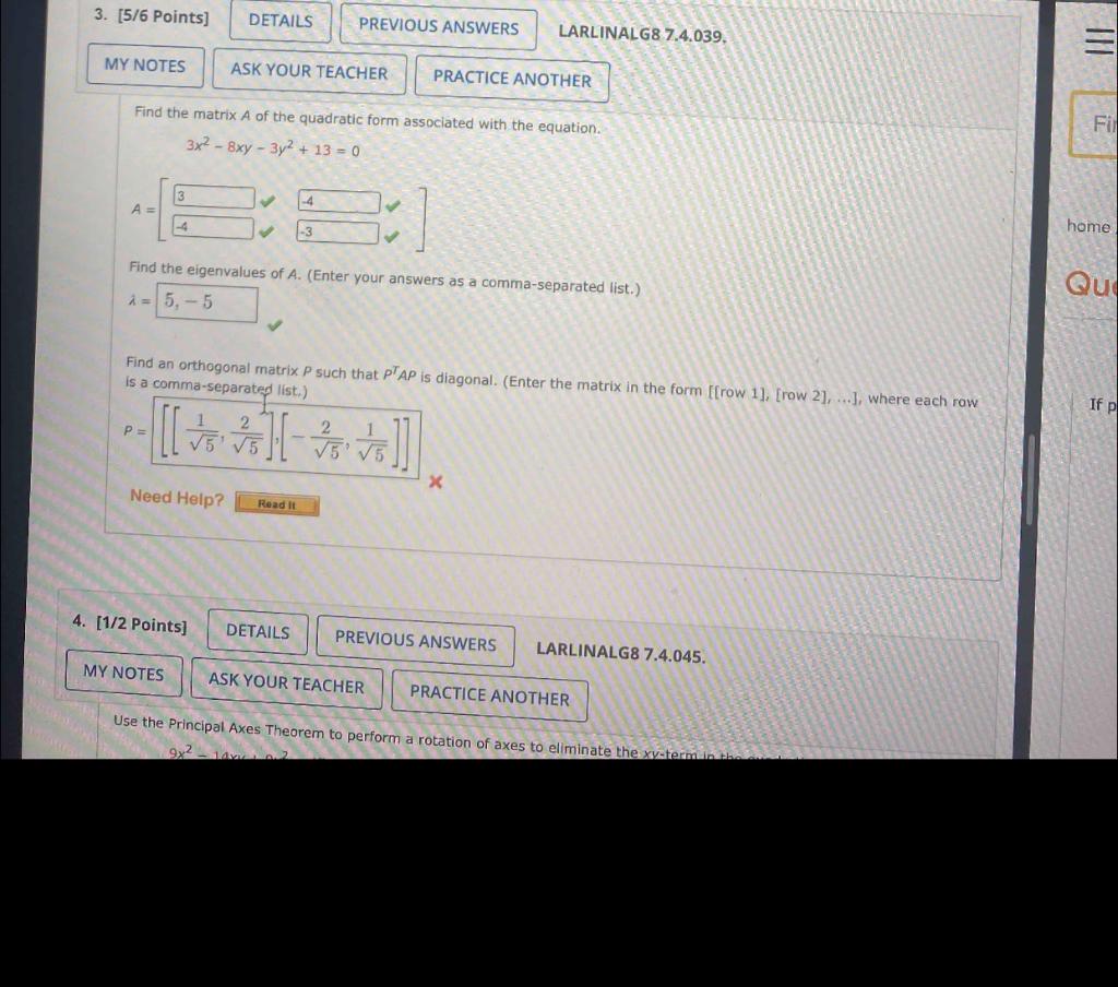 Solved Points Details Previous Answers Larlinalg Chegg