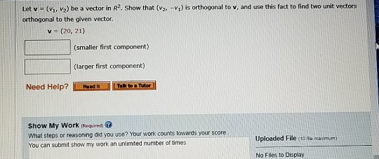 Solved Let V V V2 Be A Vector In R2 Show That V2 V1 Chegg