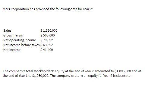 Solved Mars Corporation Has Provided The Following Data For Chegg