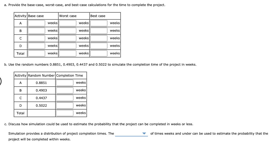 Solved A Project Has Four Activities A B C And D That Chegg