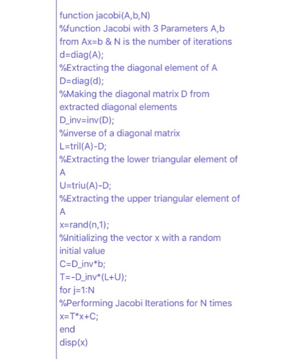 Solved Need A Matlab Jacobi Iteration Program To Get The Chegg