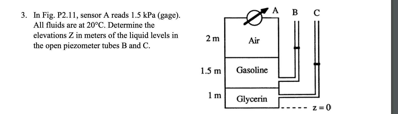 Solved 3 In Fig P2 11 Sensor A Reads 1 5kPa Gage All Chegg