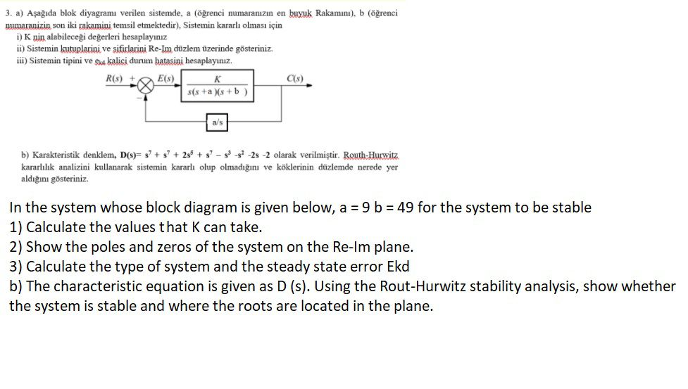 Solved 3 a Aşağıda blok diyagramı verilen sistemde a Chegg