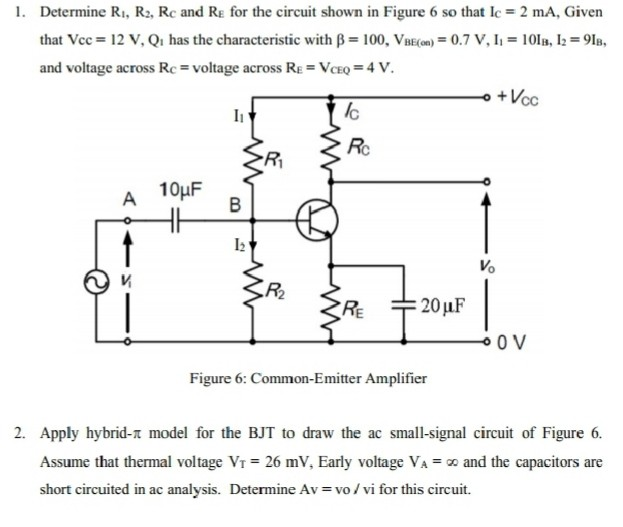 Solved 1 Determine R1 R2 Rc And Re For The Circuit Shown Chegg