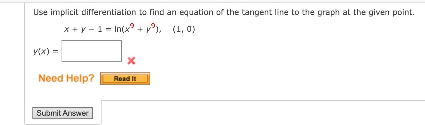 Solved Use Implicit Differentiation To Find An Equation Of Chegg