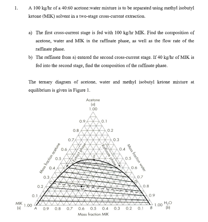 Solved 1 A 100 Kg Hr Of A 40 60 Acetone Water Mixture Is To Chegg