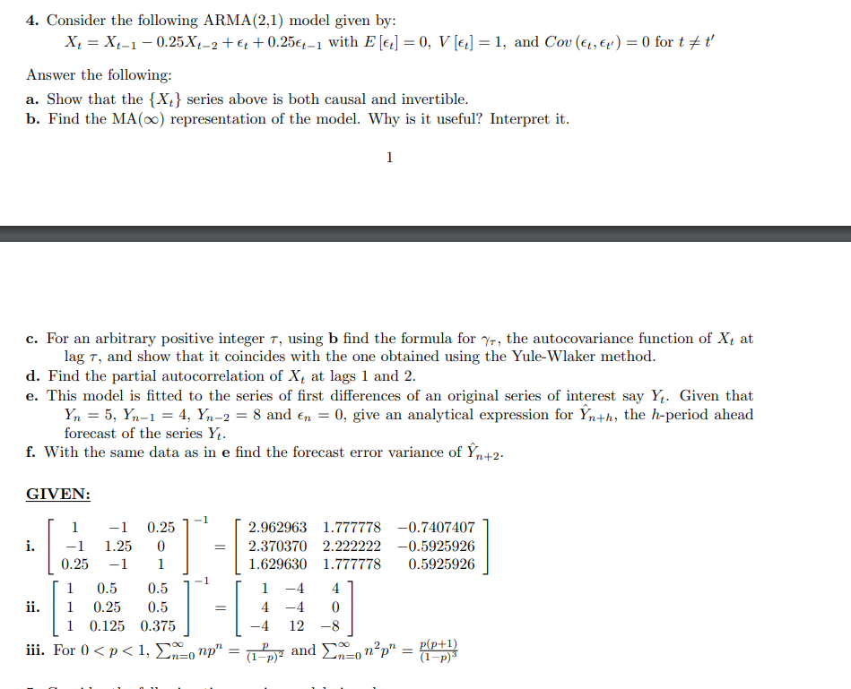 Solved Consider The Following Arma Model Given By Chegg