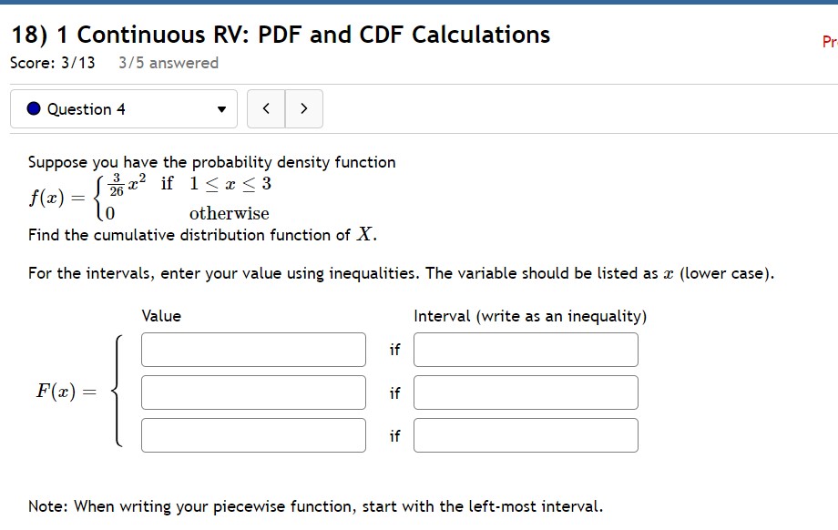 Solved 18 1 Continuous RV PDF And CDF Calculations Score Chegg