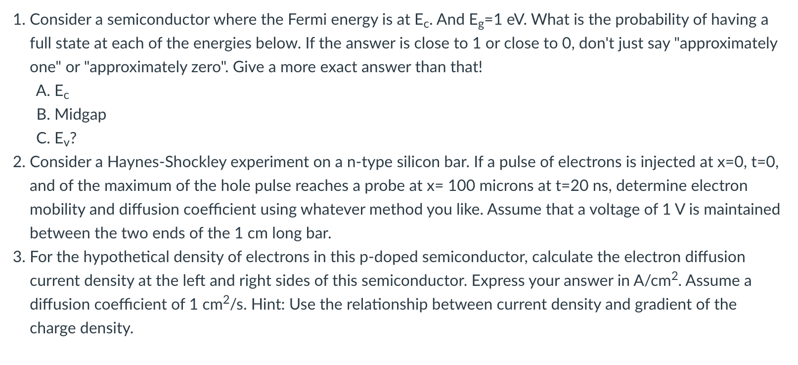 Solved 1 Consider A Semiconductor Where The Fermi Energy Is Chegg