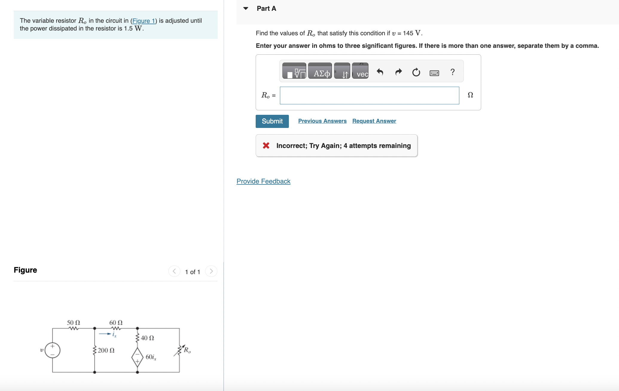 Solved The Variable Resistor Ro In The Circuit In Figure Chegg