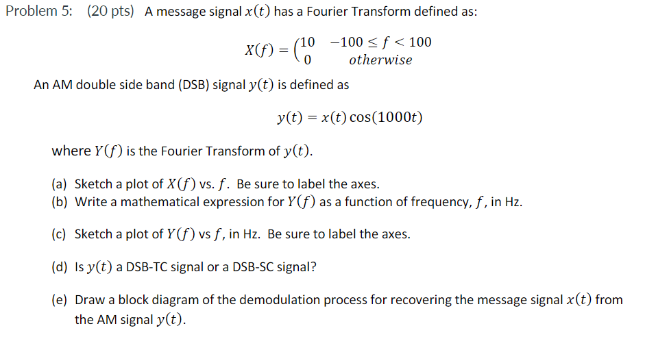 Solved Roblem 5 20 Pts A Message Signal X T H