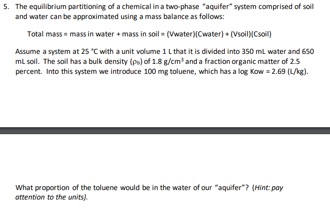 The Equilibrium Partitioning Of A Chemical In A Chegg