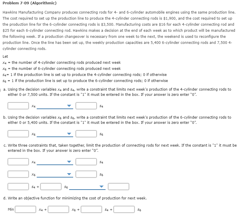 Solved Problem Algorithmic Hawkins Manufacturing Chegg