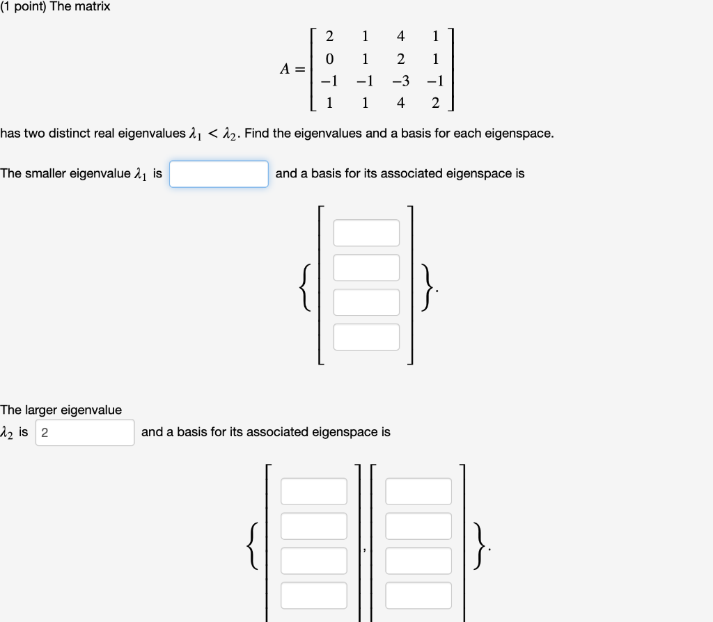 Solved 1 Point The Matrix A Has Two Distinct Real Chegg