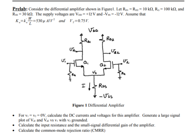 Solved Prelab Consider The Differential Amplifier Shown In Chegg