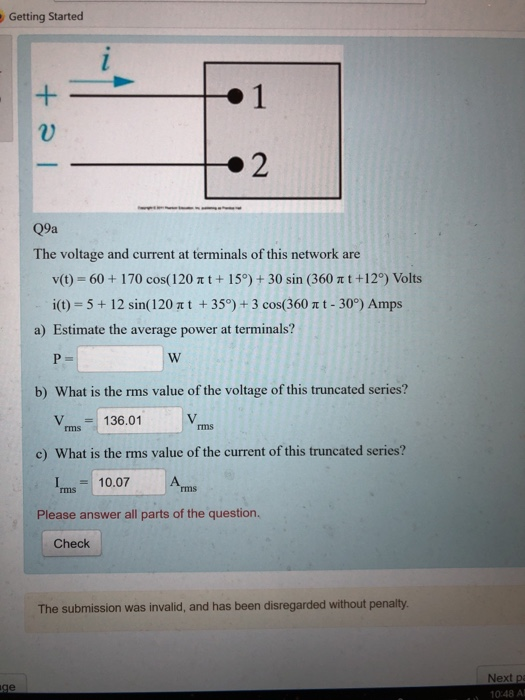 Solved Getting Started Q9a The Voltage And Current At Chegg