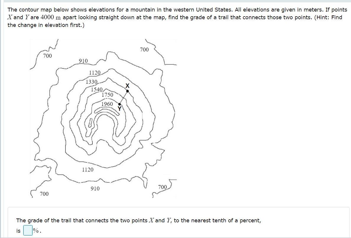 Solved The Contour Map Below Shows Elevations For A Mountain Chegg