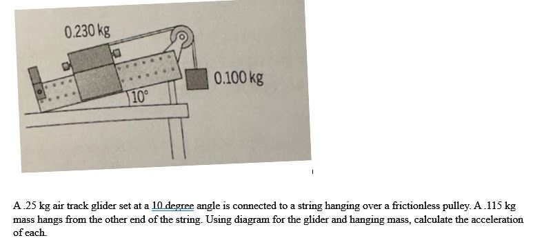 Solved A 25 Kg Air Track Glider At A 10 Degree Angle Is Chegg