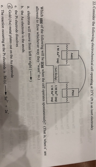 Solved Consider The Following Electrochemical Cell Chegg