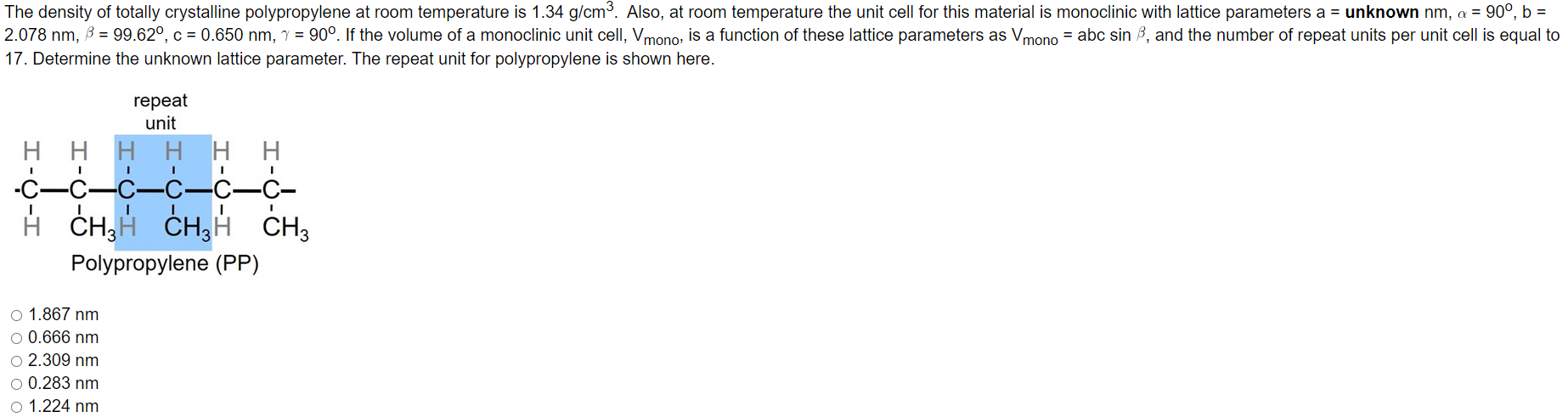 Solved The Density Of Totally Crystalline Polypropylene At Chegg