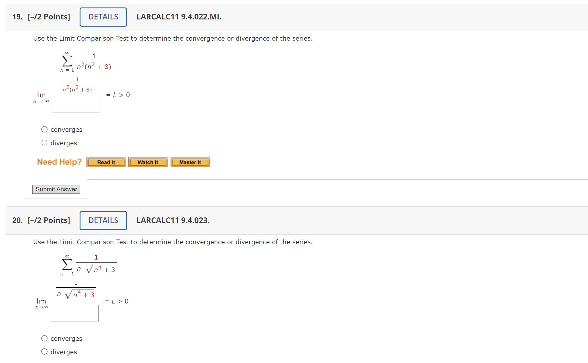 Solved Points Larcalc Mi Use The Limit Comparison Chegg