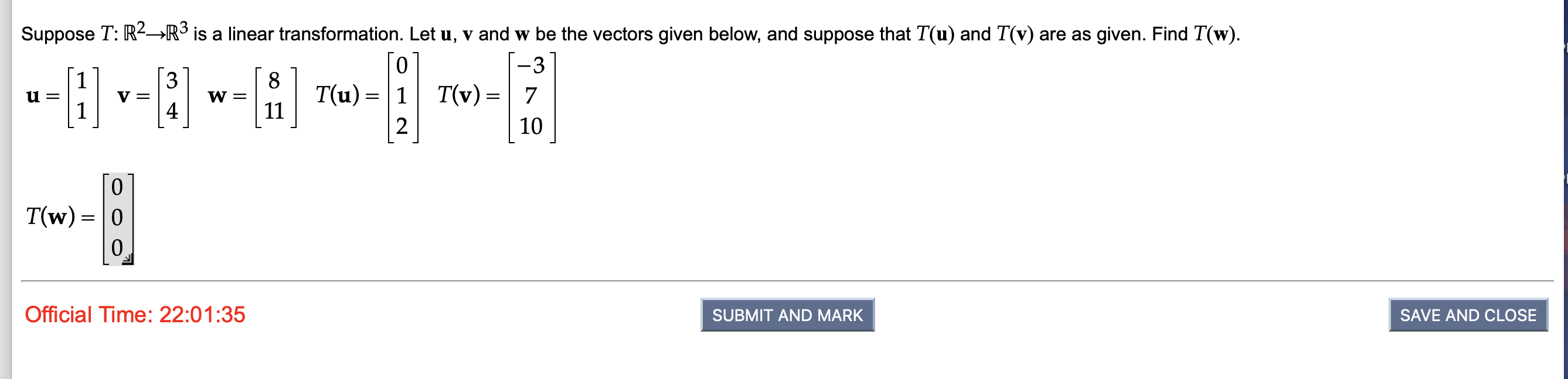 Solved Suppose T R R Is A Linear Transformation Let U V Chegg