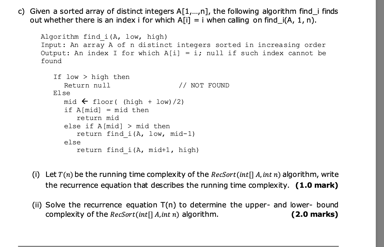 Solved Given A Sorted Array Of Distinct Integers A N Chegg