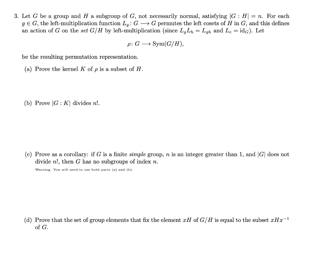 Solved 3 Let G Be A Group And H A Subgroup Of G Not Chegg