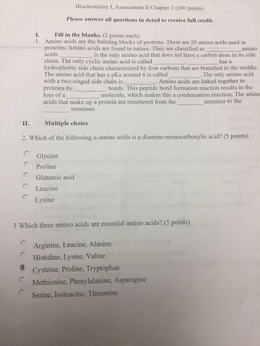 Solved Biochemistry I Assessment Ii Chapter Points Chegg