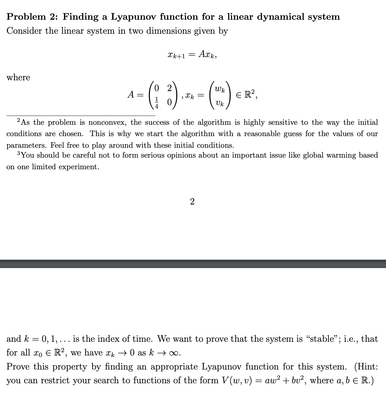 Solved Problem Finding A Lyapunov Function For A Linear Chegg