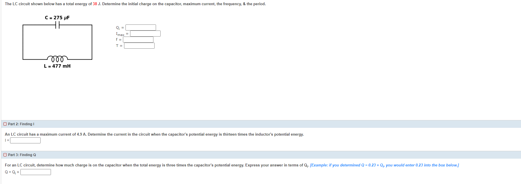 Solved The Lc Circuit Shown Below Has A Total Energy Of Chegg