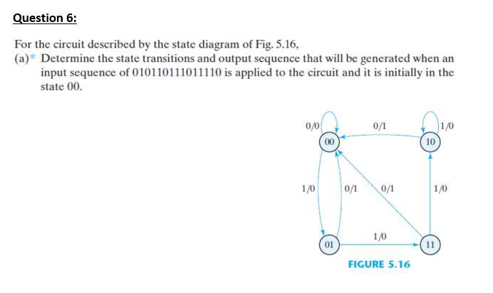 Solved For The Circuit Described By The State Diagram Of Chegg