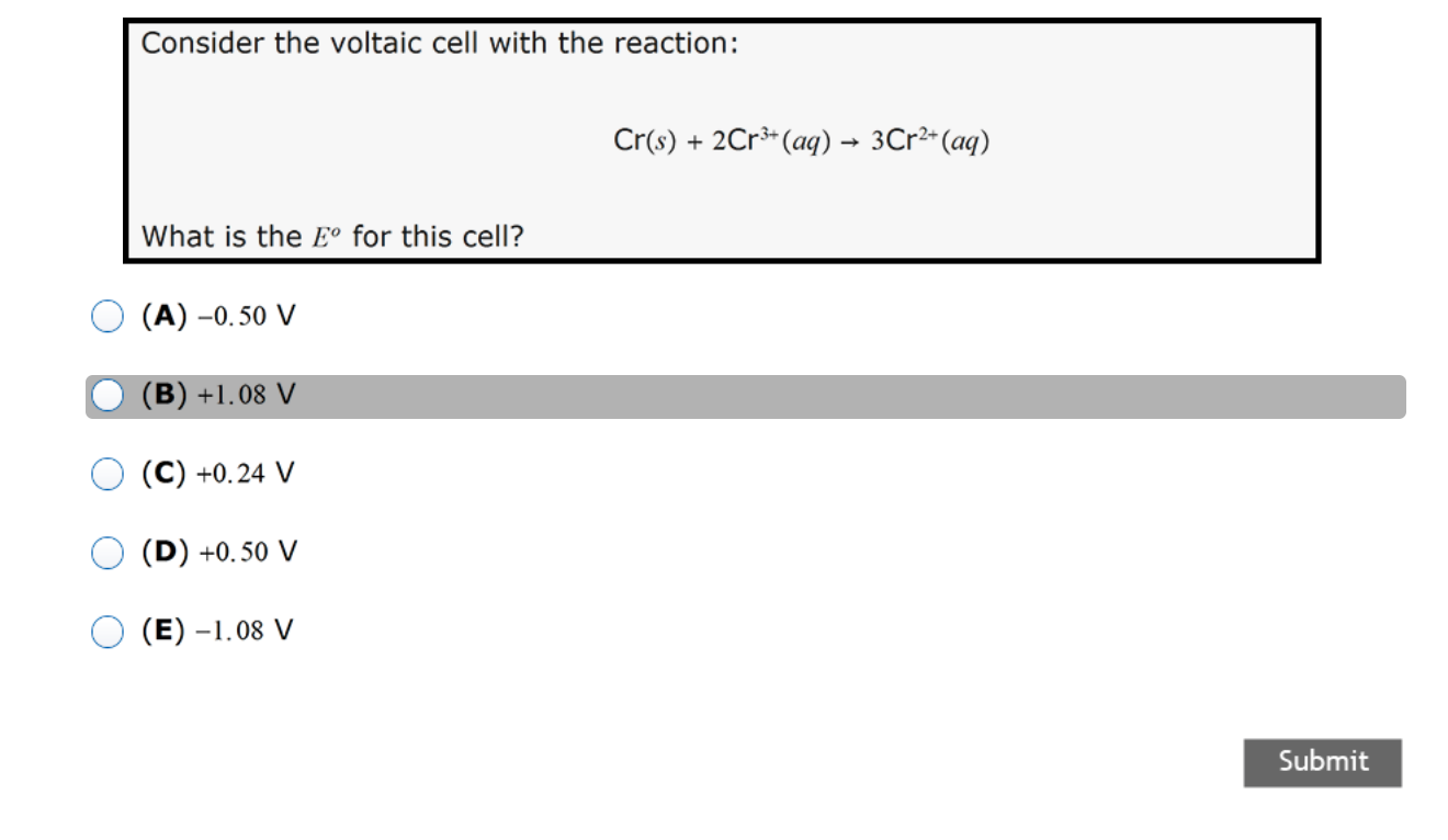 Solved Consider The Voltaic Cell With The Reaction Cr S Chegg