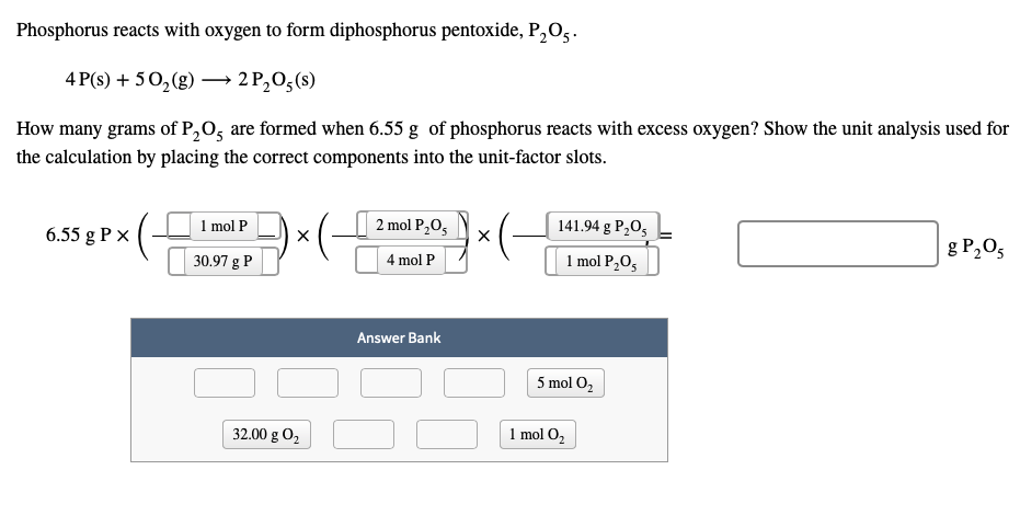 Solved Phosphorus Reacts With Oxygen To Form Diphosphorus Chegg