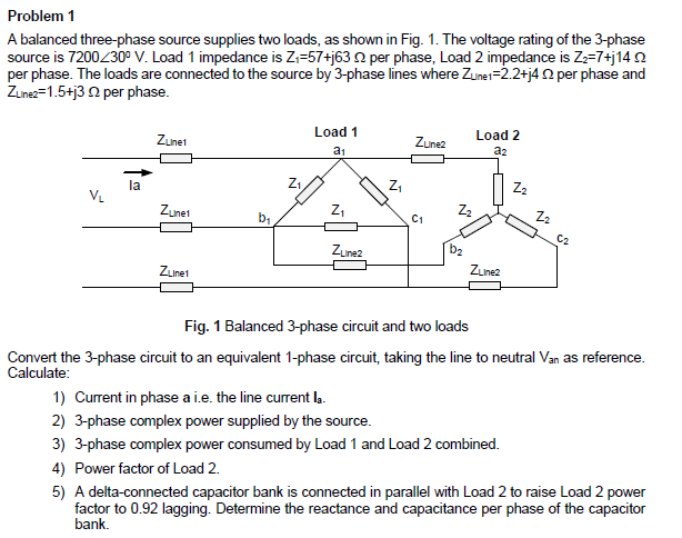 Solved Problem 1 A Balanced Three Phase Source Supplies Two Chegg