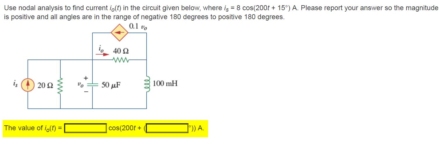 Solved Use Nodal Analysis To Find Current Io T In The Chegg