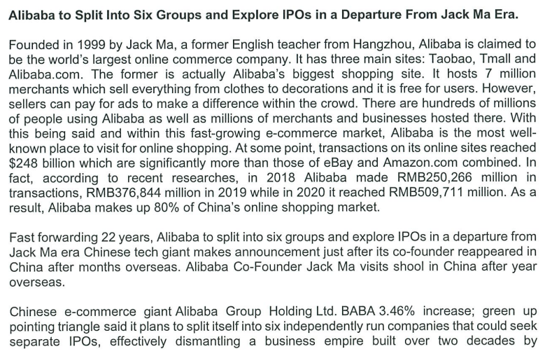 Solved Alibaba To Split Into Six Groups And Explore Ipos In Chegg