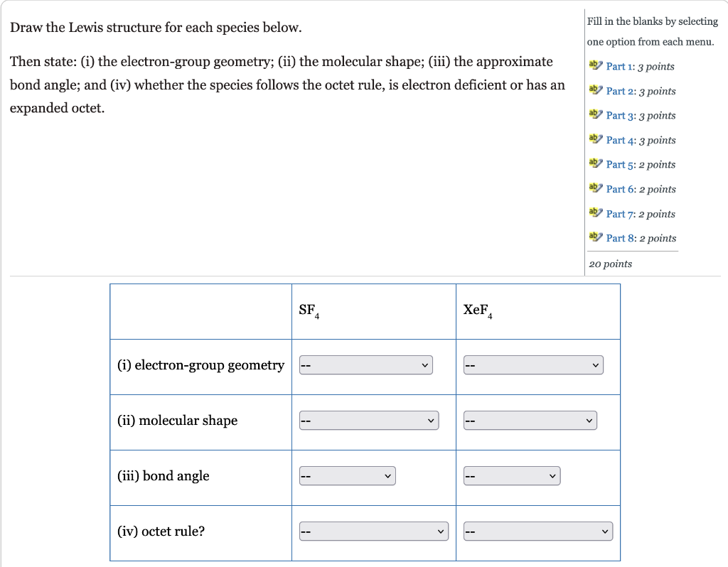 Solved Draw The Lewis Structure For Each Species Below Fill Chegg