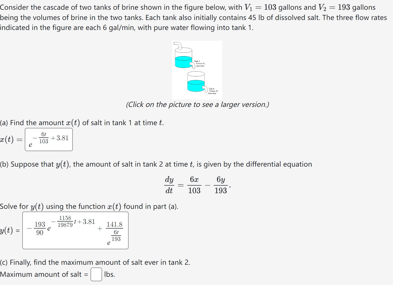 Solved Consider The Cascade Of Two Tanks Of Brine Shown In Chegg