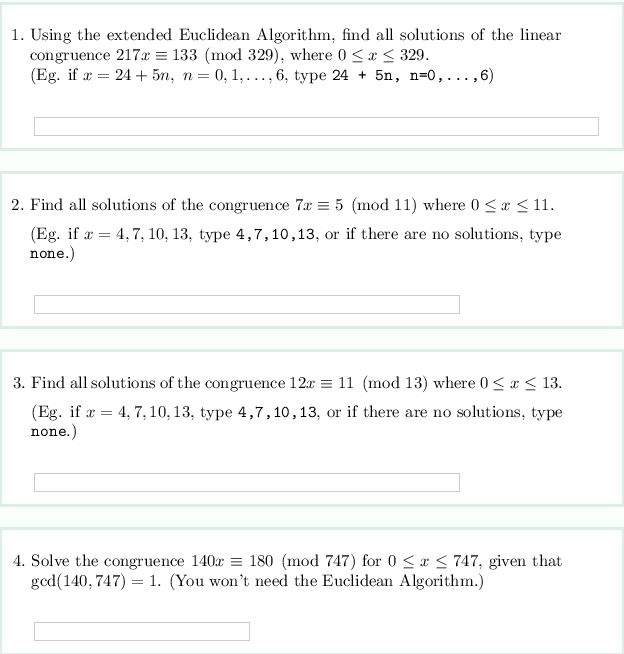 Solved Using The Extended Euclidean Algorithm Find All Chegg