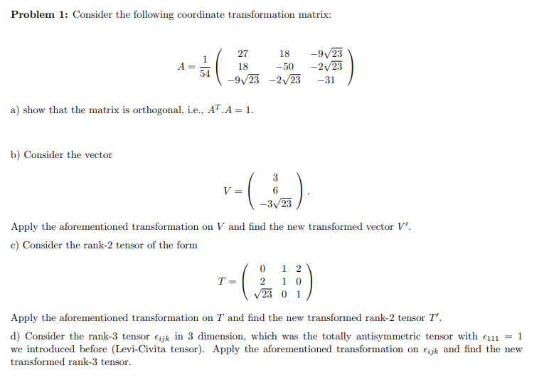 Solved Problem 1 Consider The Following Coordinate Chegg