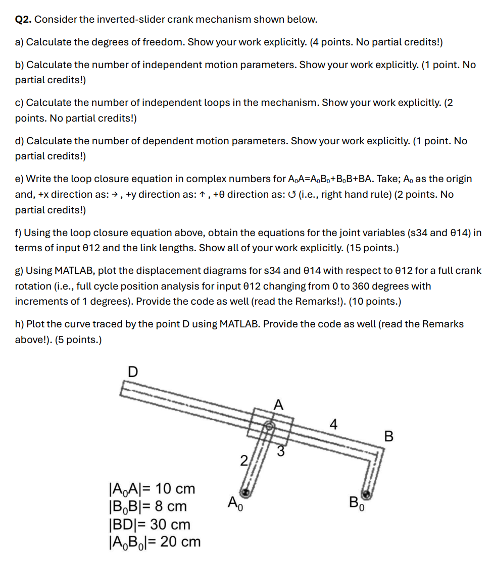 Solved Q Consider The Inverted Slider Crank Mechanism Chegg