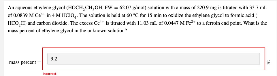 Solved An Aqueous Ethylene Glycol HOCH CH OH FW 62 07 Chegg