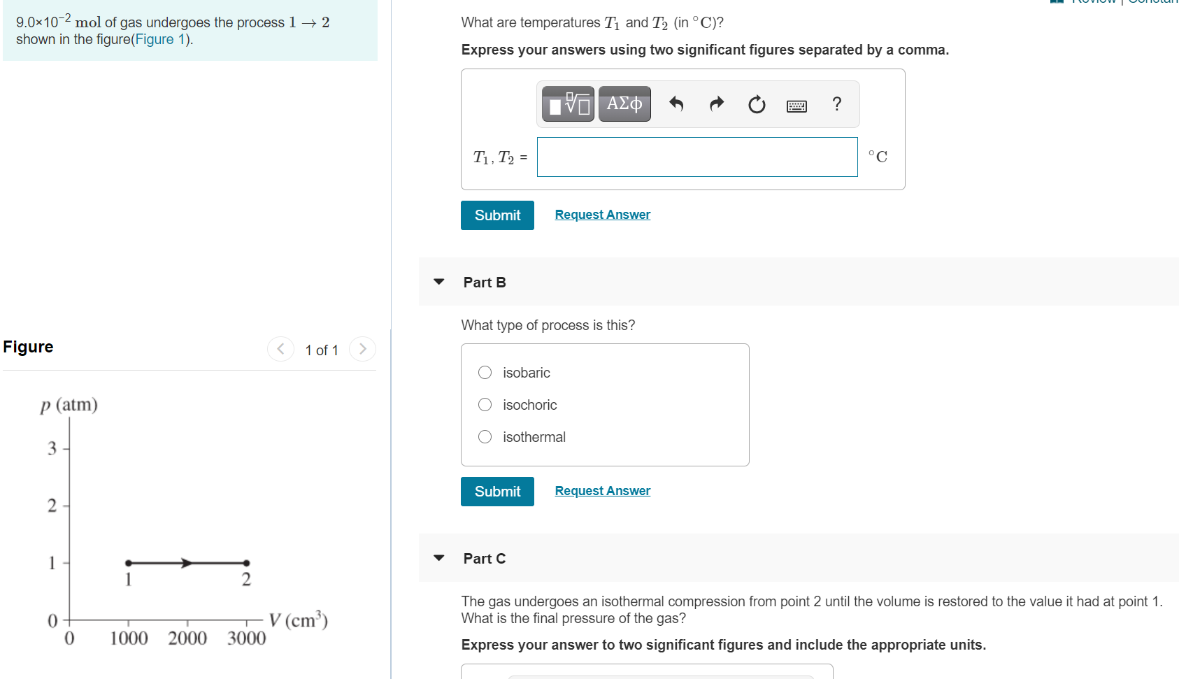 Solved 9 0x10 2 Mol Of Gas Undergoes The Process 1 2 Shown Chegg