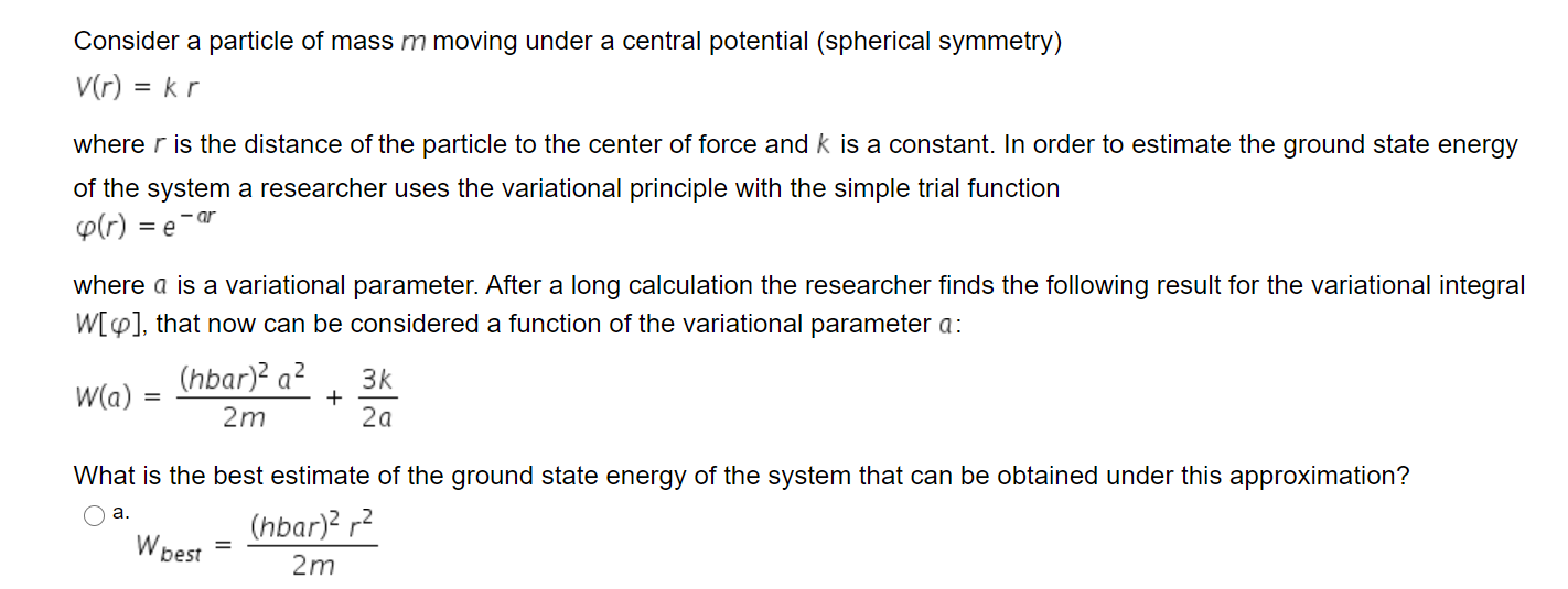 Solved Consider A Particle Of Mass M Moving Under A Central Chegg