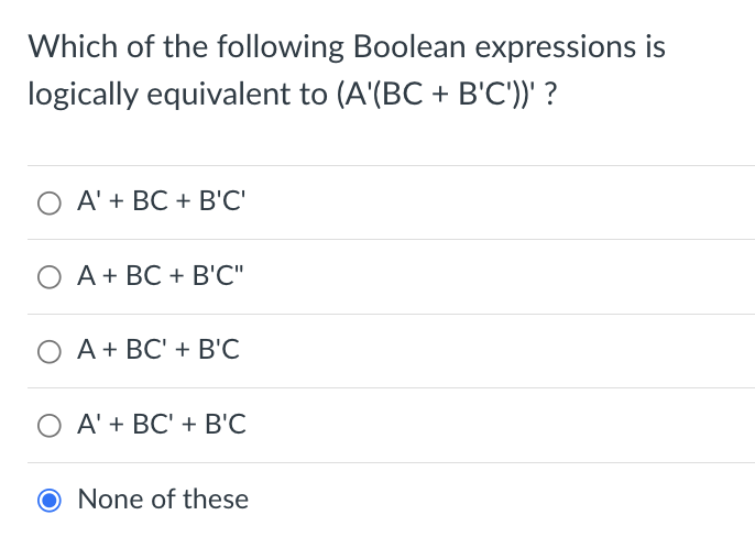 Solved Which Of The Following Boolean Expressions Is Chegg