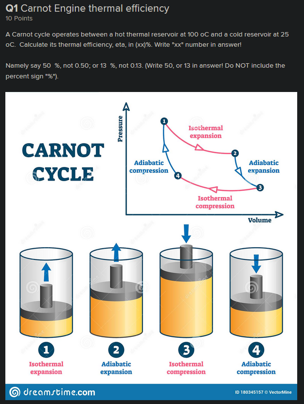 Solved Q1 Carnot Engine Thermal Efficiency 10 Points A Chegg