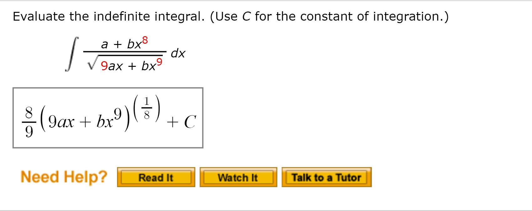 Solved Evaluate The Indefinite Integral Use C For The Chegg